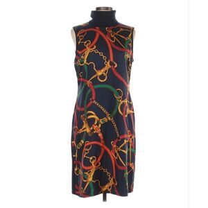 Ralph Lauren Equestrian Horse Bit Chain Bodycon Silk Wool Dress Sz M